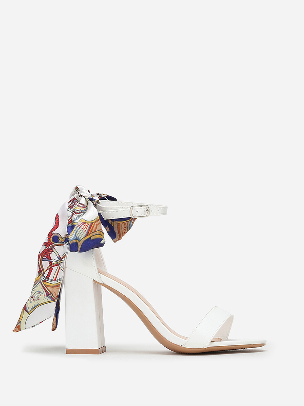 Sandales à foulard satiné imprimé- Blanc