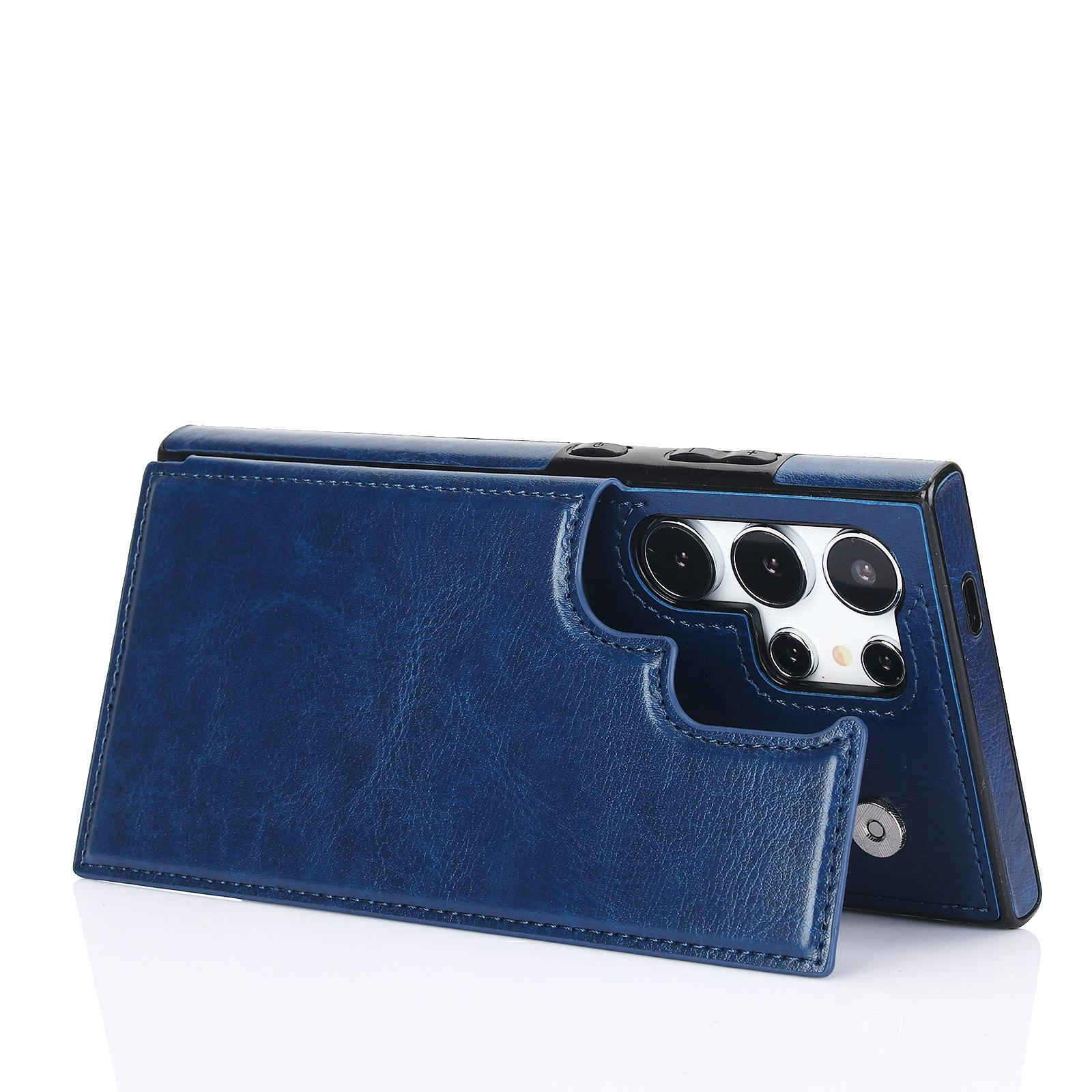 Samsung Galaxy S24 Ultra Hybrid Leder Hülle mit Kartenfach   Kickstand Aufsteller - Blau