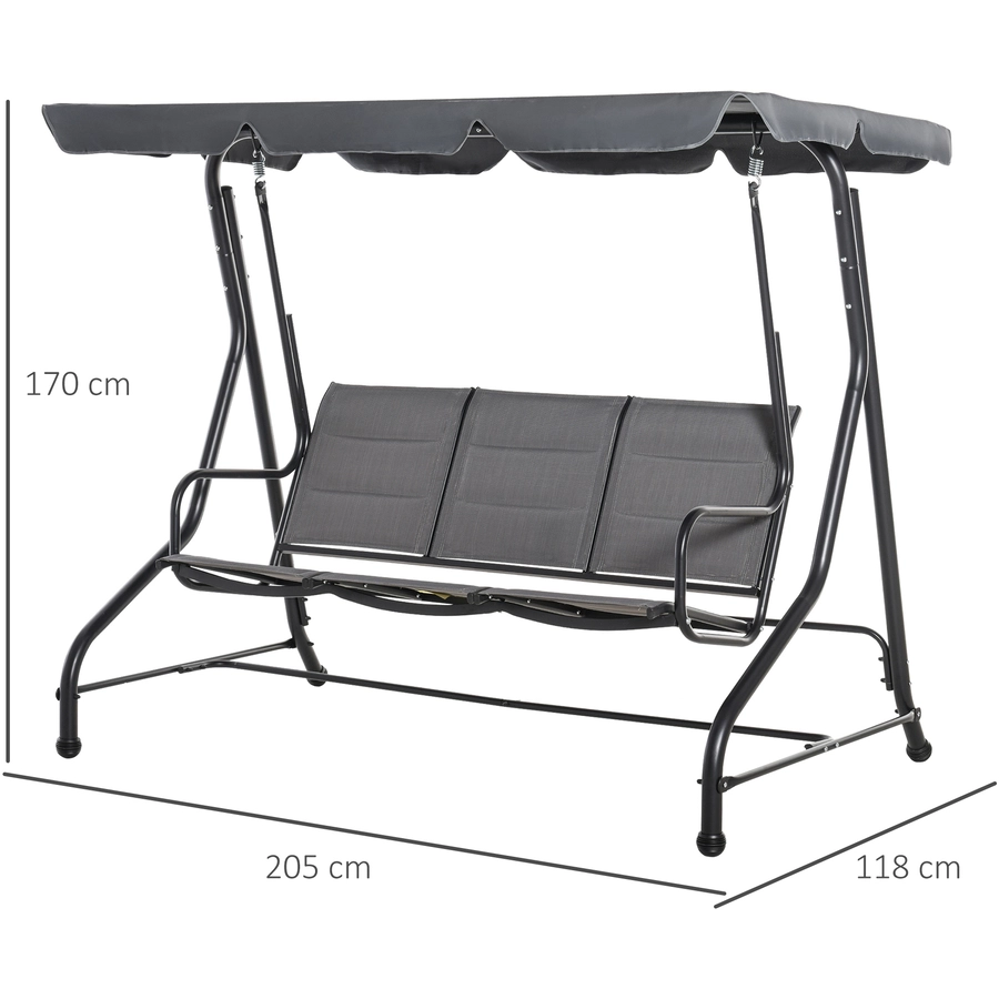 Outsunny 3-Sitzer Hollywoodschaukel mit verstellbarem Dach Grau