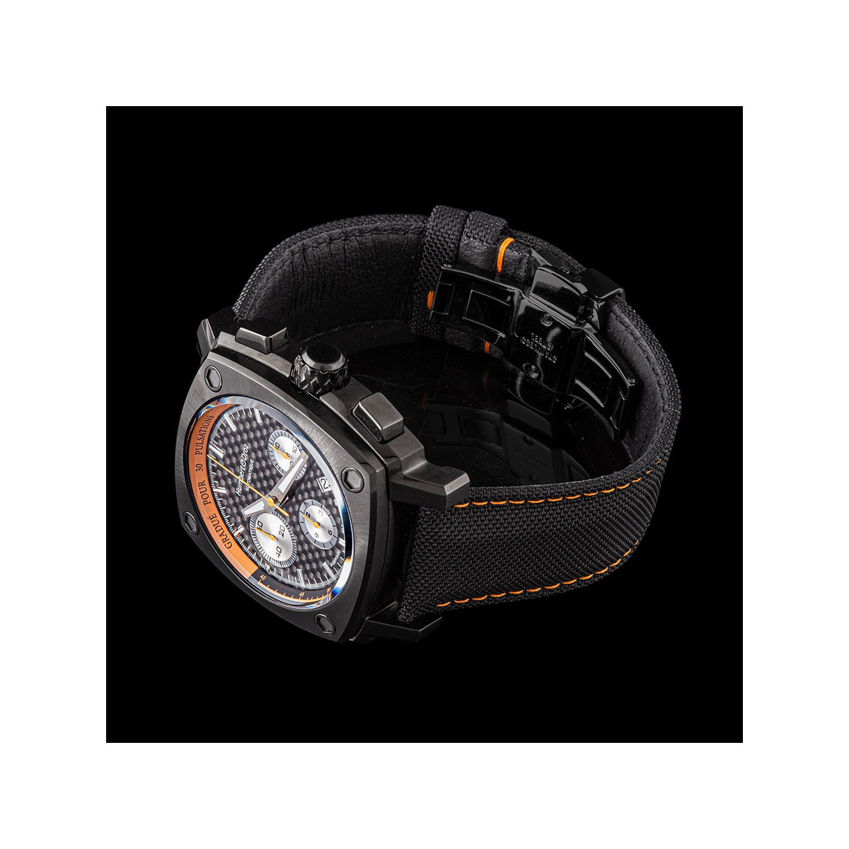 Montre HUMBERT-DROZ hd7 homme chronographe, bracelet cuir noir