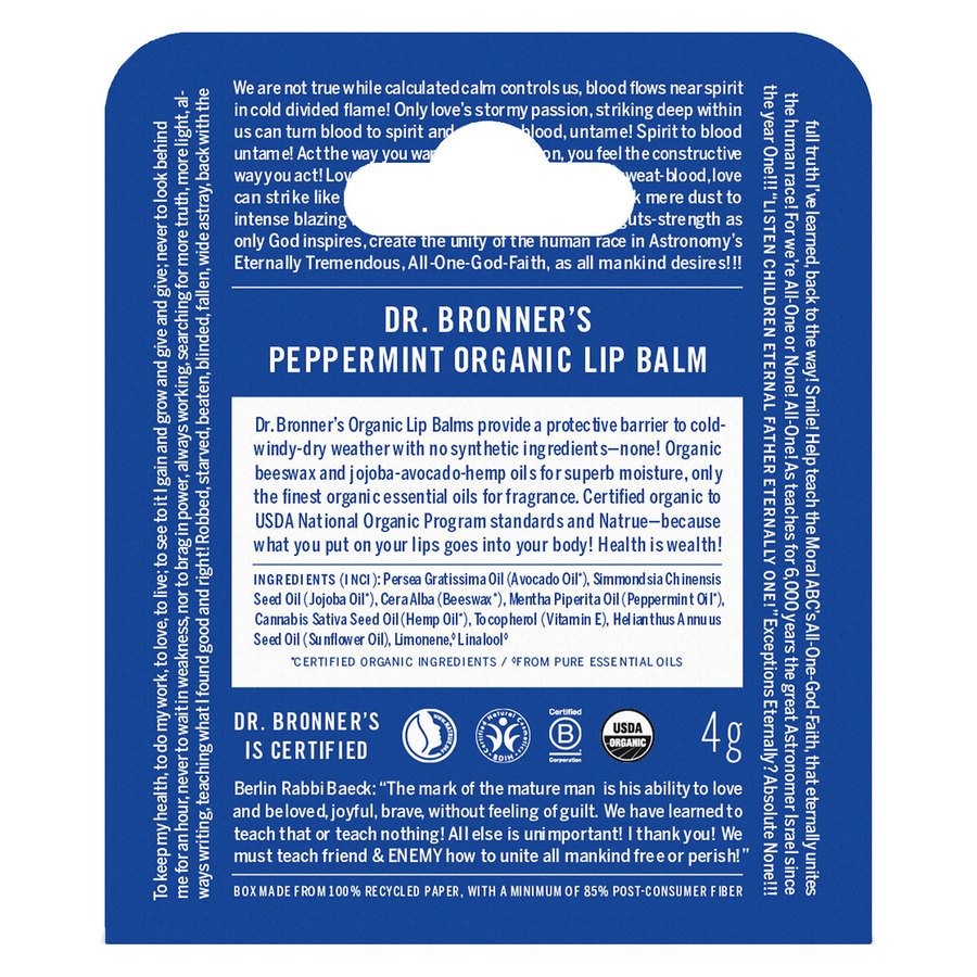 Dr. Bronner Peppermint Organic Lip Balm 4g