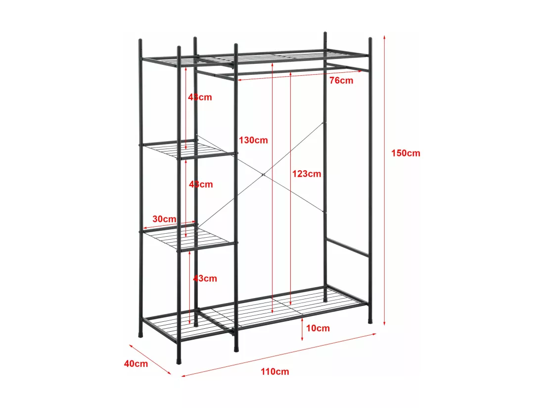 Portant en acier meuble noire 110 x 40 x 150 cm 03_0008155