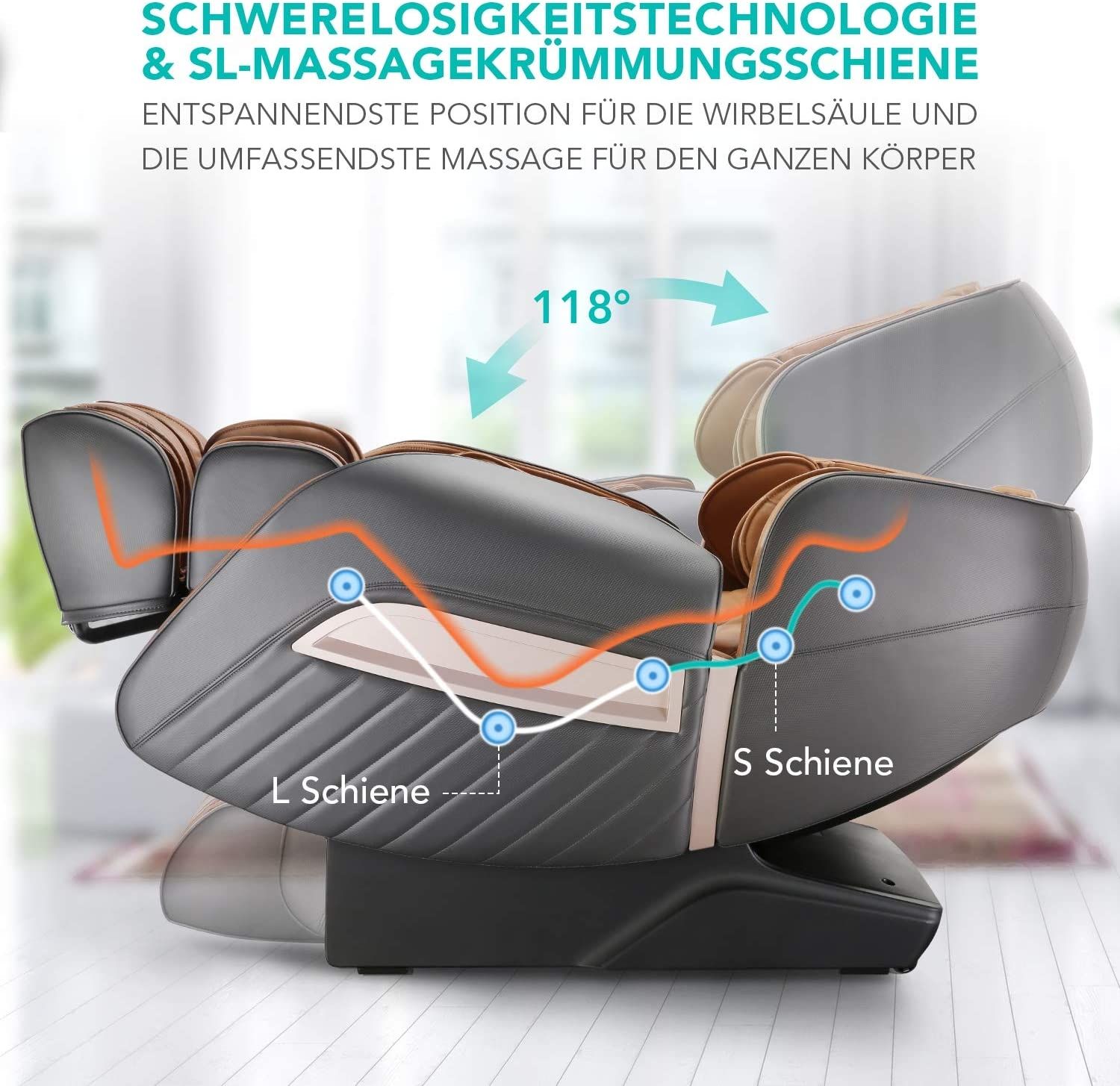NAIPO Massagesessel Shiatsu Zero-Gravity Massagestuhl Wärmetherapie 3D Surround-Sound USB Braun