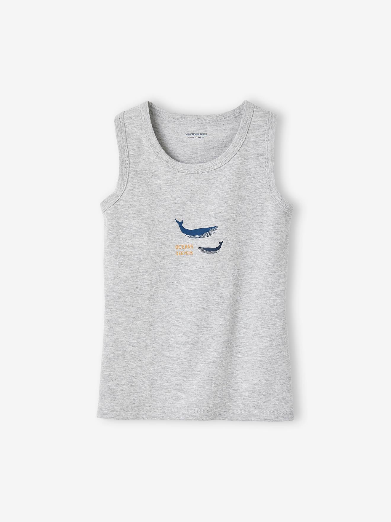Conjunto de 3 camisetas regatas azul-claro com estampa de baleias para meninos