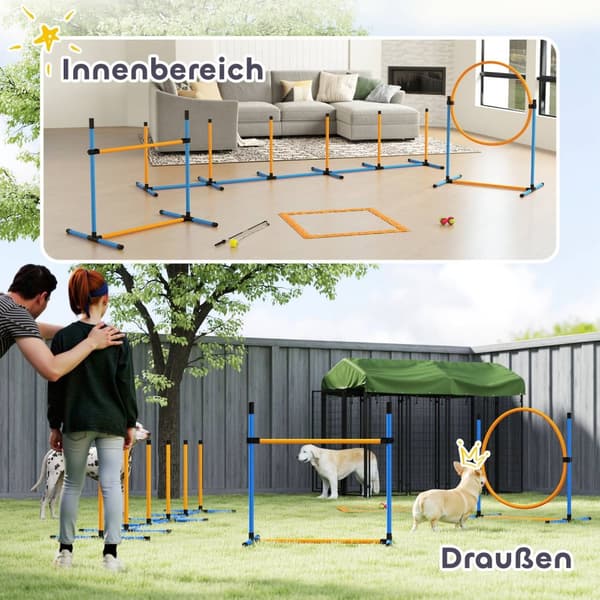 Dog Agility Sett 9 deler Agility utstyr for hundetrening Hekkesett med Slalåm Staver Hoop Hoop 2 Baller Høydejusterbar Hekk Koordinasjonstrening for s