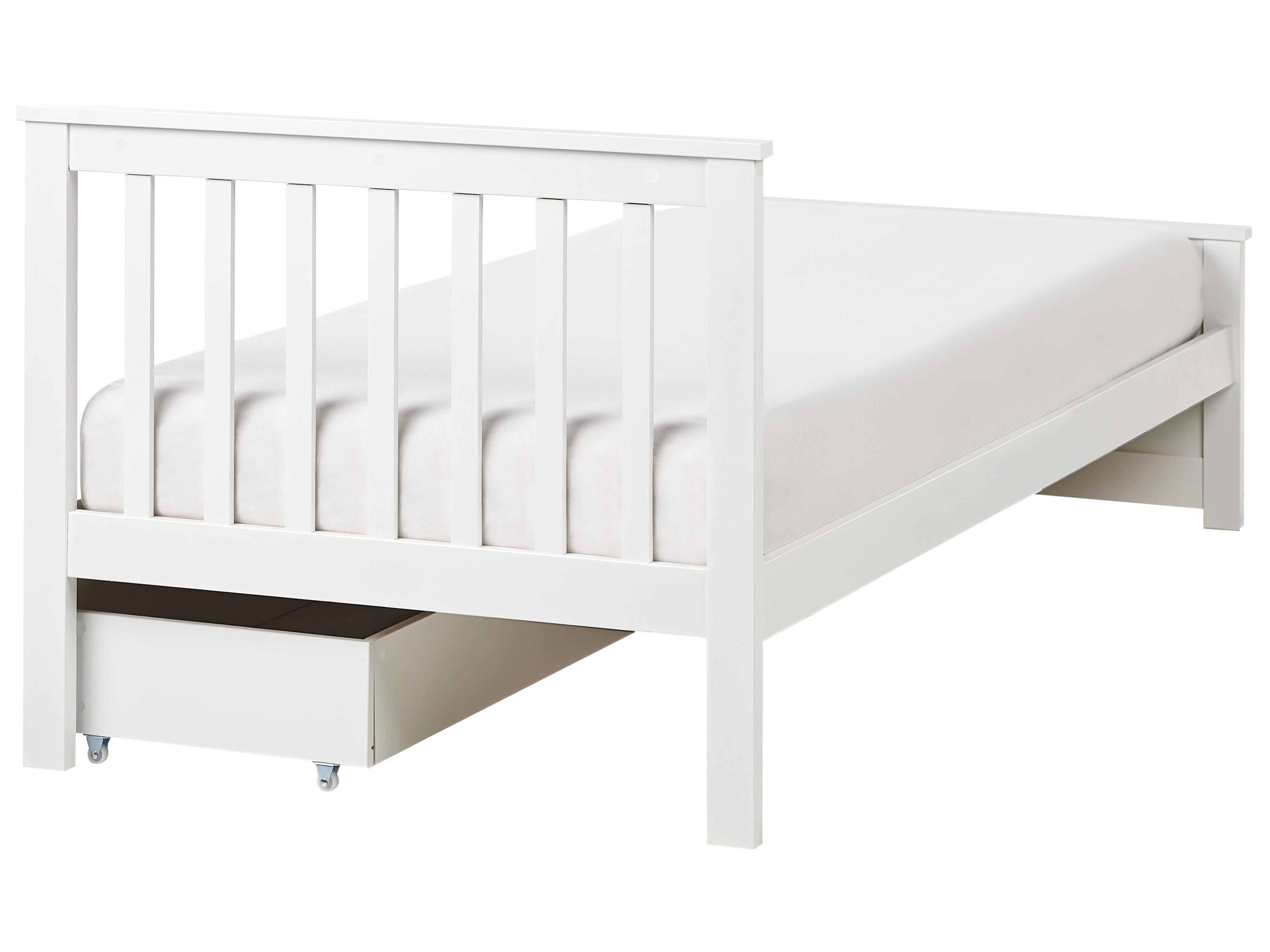 Bed met opbergladen Dennenhout OLENDON 90 x 200 cm Wit