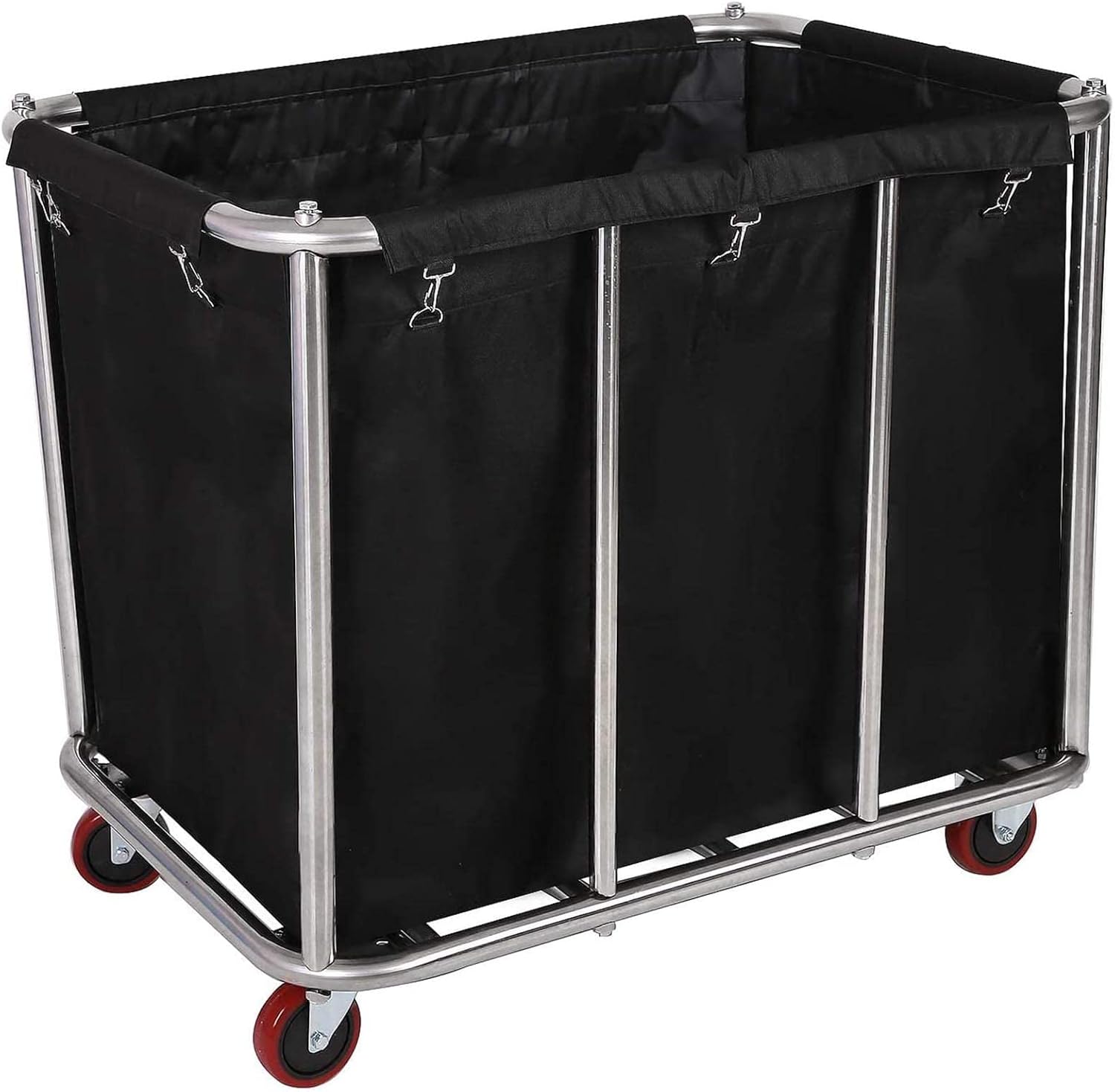 Wäschewagen, Groß Kommerziell Edelstahl Wäschewagen mit Rollen,für Home Hotel Wäschekammer,400L,120 Kg Tragkraft，90x65x80cm (Schwarz)