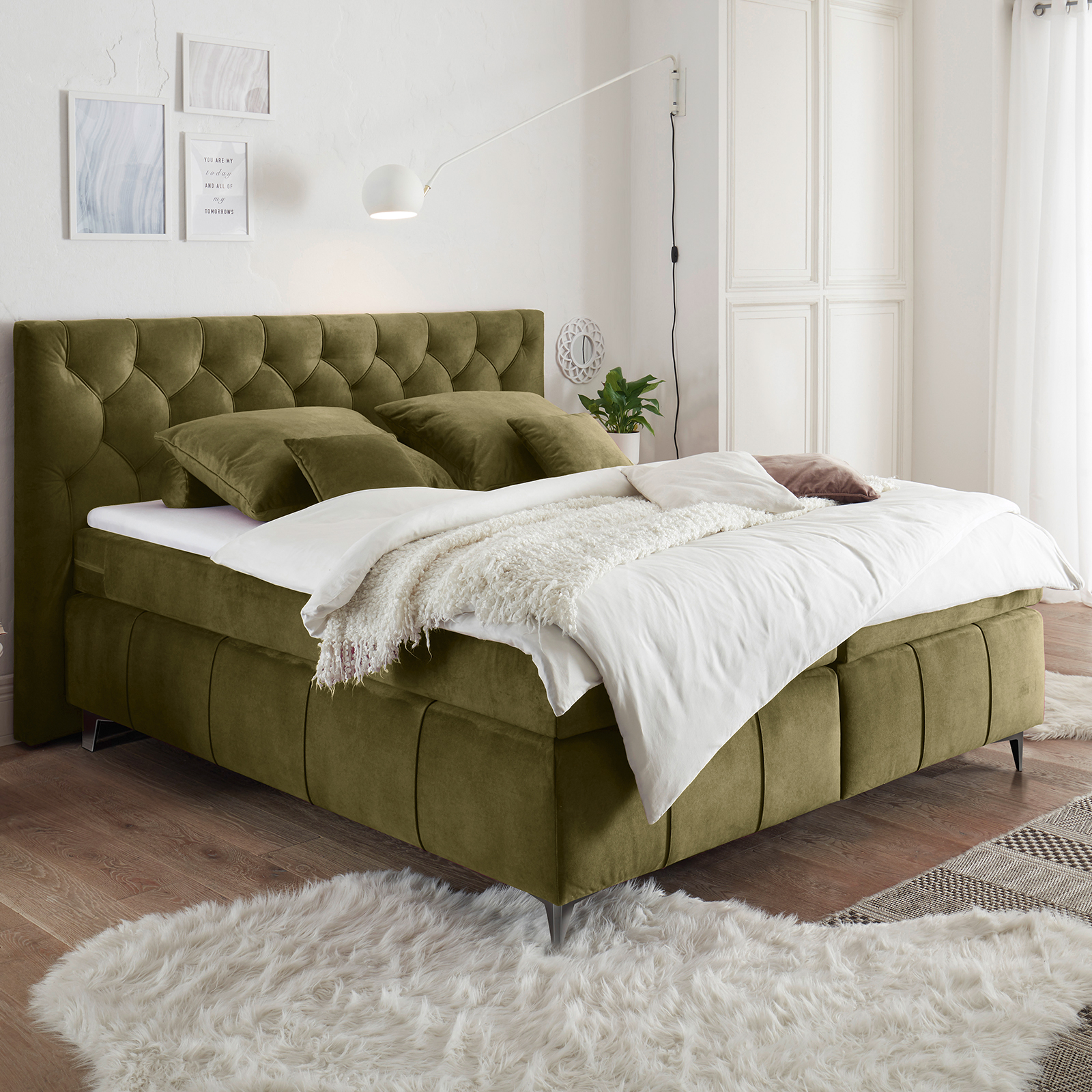 Boxspringbett - olive - Tonnentaschenfederkern - H2 - 180x200 cm