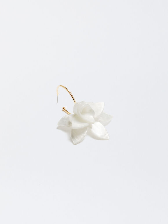 Brincos de argola com flor - Branco