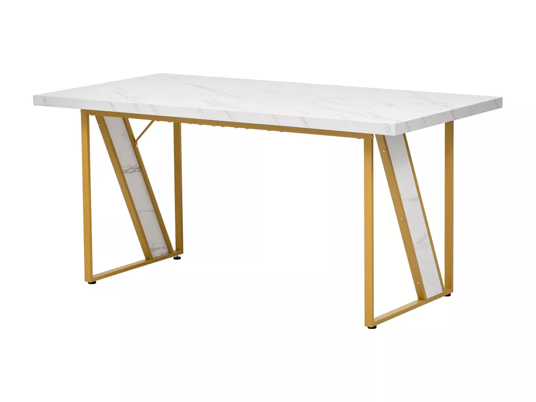 Table à manger 4 places - 160×80 cm - à motif de marbre - Blanc & Doré
