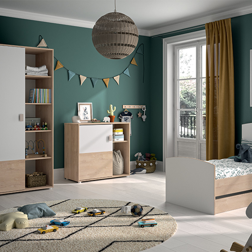 Armoire 1 porte Emma - chêne blond et blanc