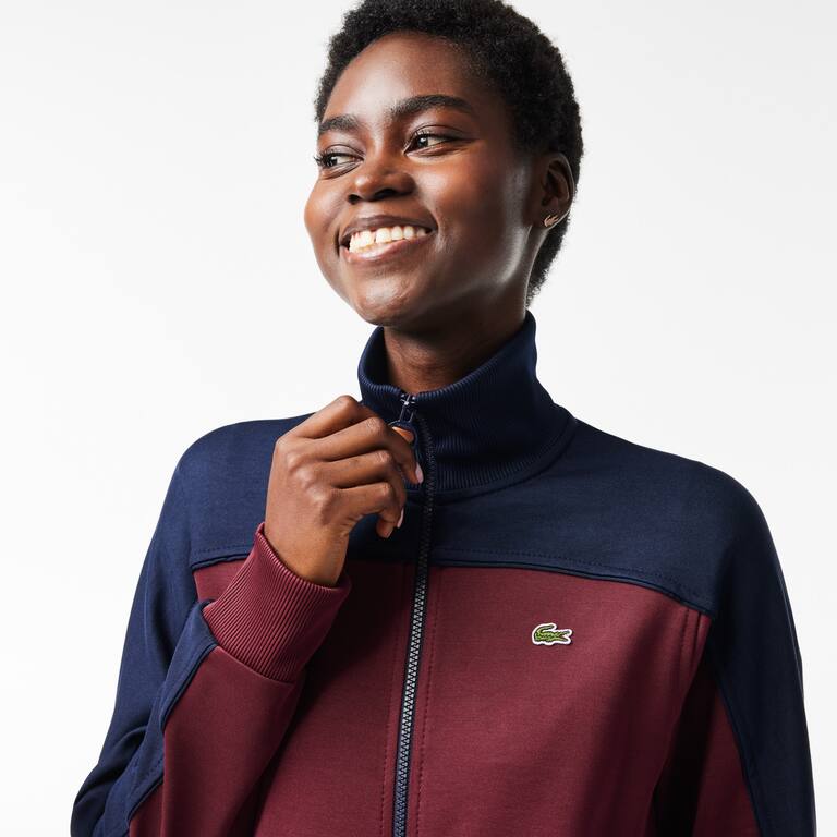 Sweatshirt zippé Paris color-block en interlock piqué Sweatshirts - Rouge - Lacoste - Femme