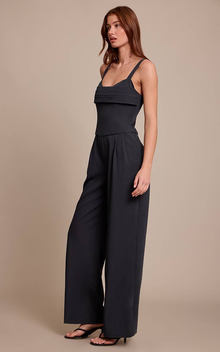 Bleu Nuit Combinaison-pantalon Large À Détails De Panneaux Ajustés