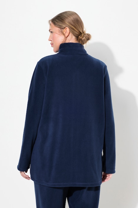 Loungewear-Fleecejacke, Stehkragen, Satinband, recycelt