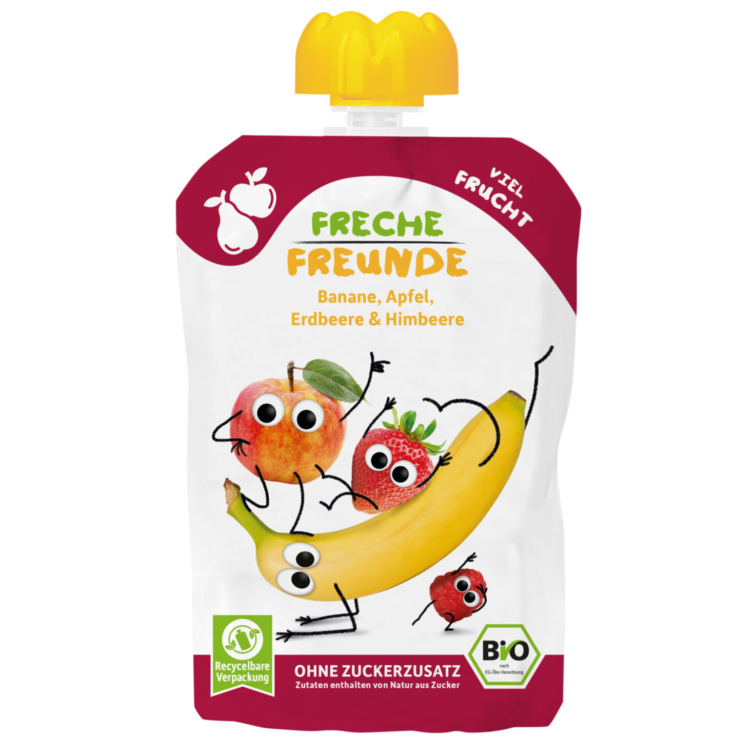 Freche Freunde Bio Quetschbeutel Banane Apfel Erdbeere Himbeere 6+ Monate