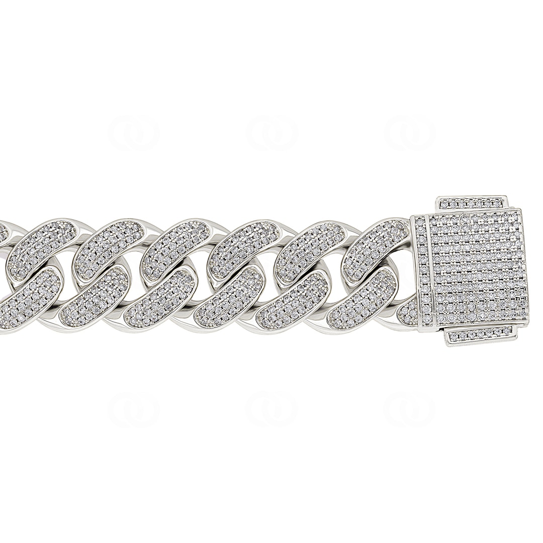 18mm Cuban Link Panzerarmband Weiss vergoldet mit Zirkonia