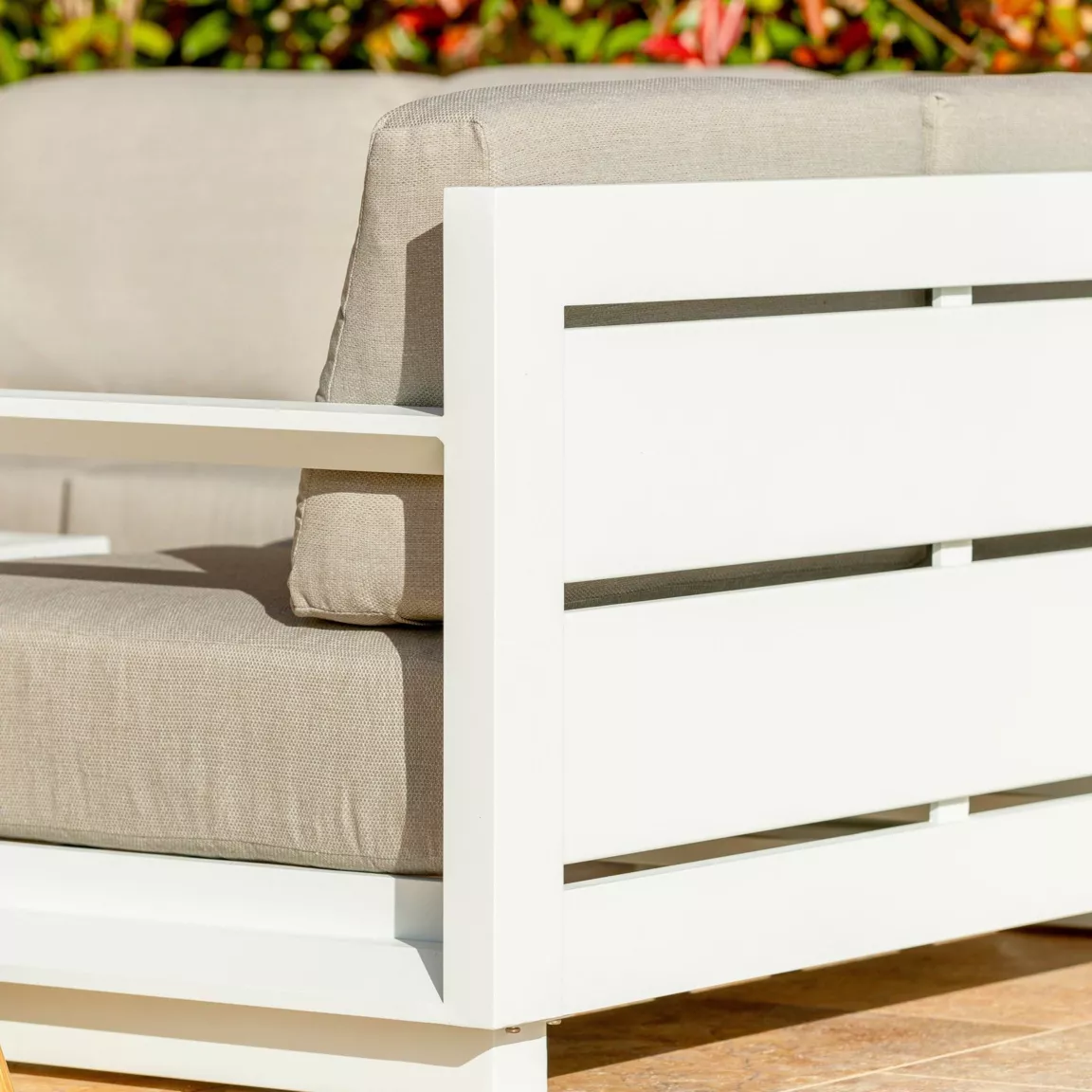 Salon de jardin d'angle aluminium 5 places Elba Blanc et taupe