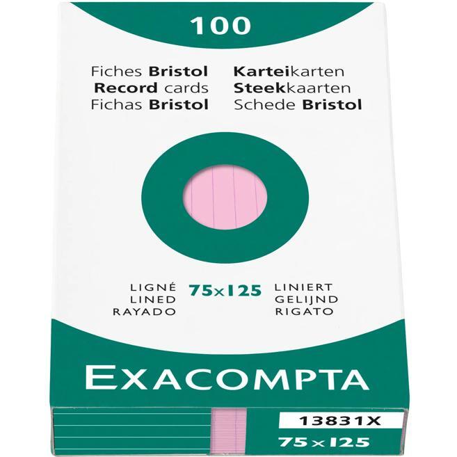 Étui de 100 fiches - bristol ligné non perforé 75x125mm - Rose
