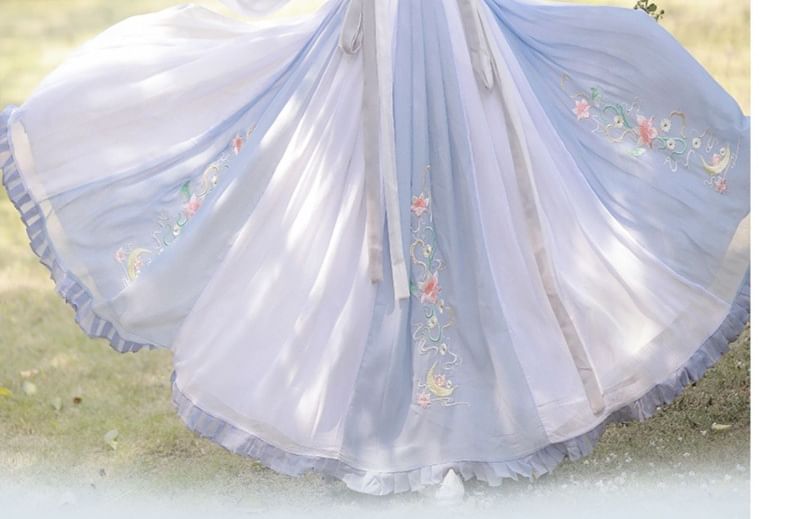 Francoix - Hanfu-kostuumset met lange mouwen en bloemenborduursel (verschillende ontwerpen)