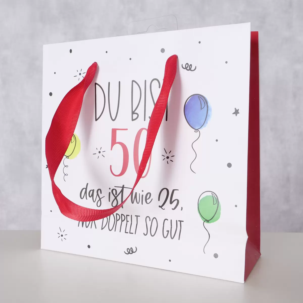 Geschenktüte '50' Geburtstag rot,weiss