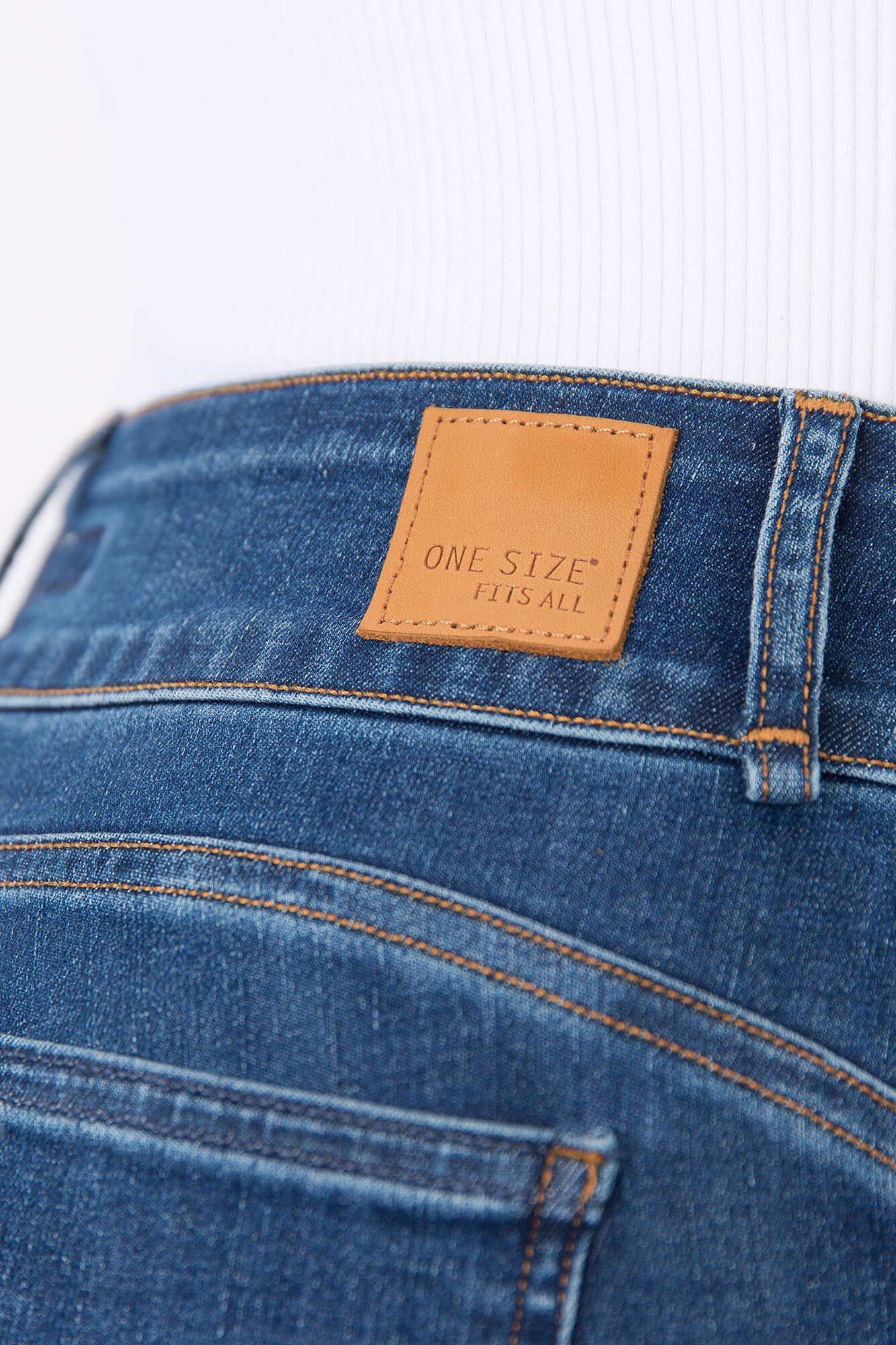 Calça jeans de cintura alta, tamanho único e duplo conforto.
