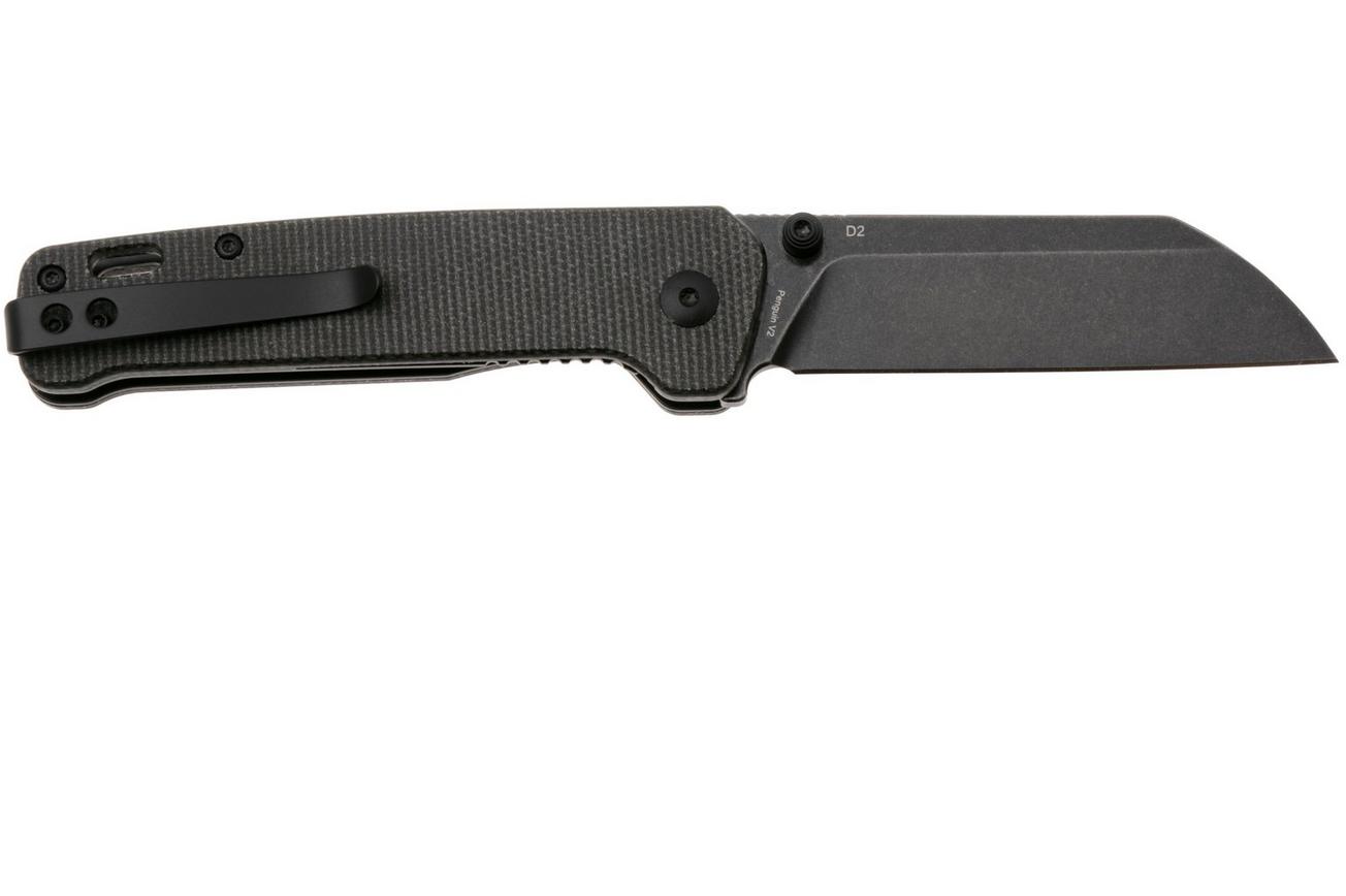 QSP Knife Penguin V2 QS130V2-A2 Blackwashed D2, Dark Brown Micarta, zakmes