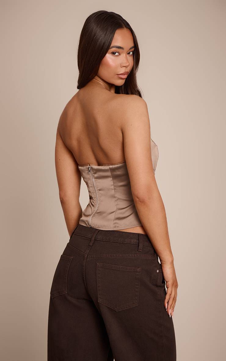 Marron Top Corset Bandeau En Satin Et Dentelle