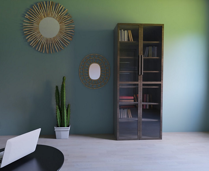 Armoire effet chêne grisé portes battantes verre transparent GoodHome Atomia H. 187,5 x L. 75 x P. 37 cm