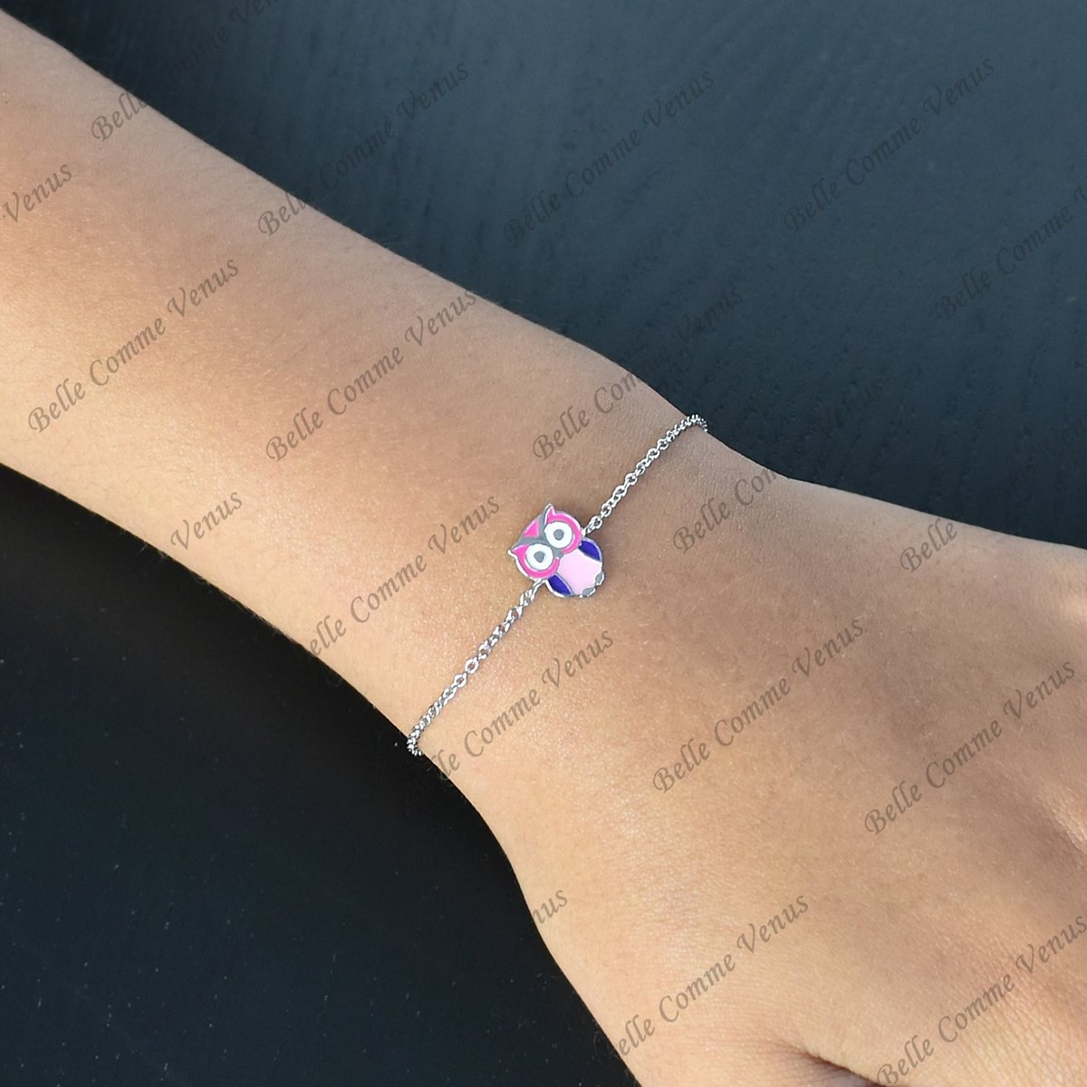Bracelet hibou émail coloré Argent 925 Rhodié