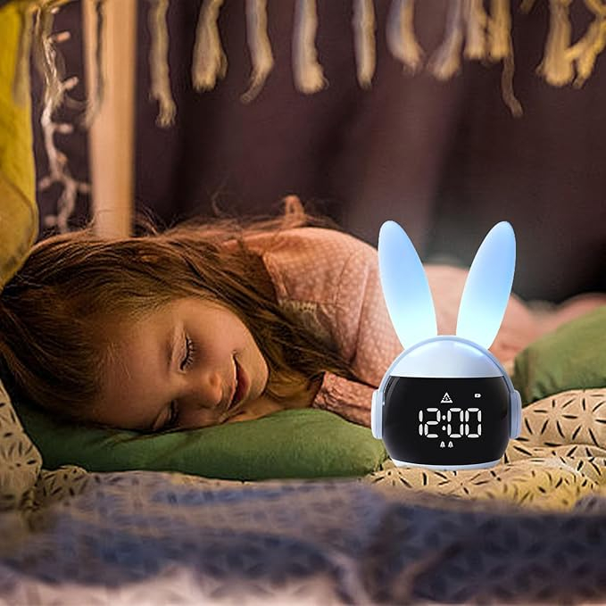 (17x10cm) Silikon Wecker Kinder LED Nachtlicht Hasen Uhr - Blau
