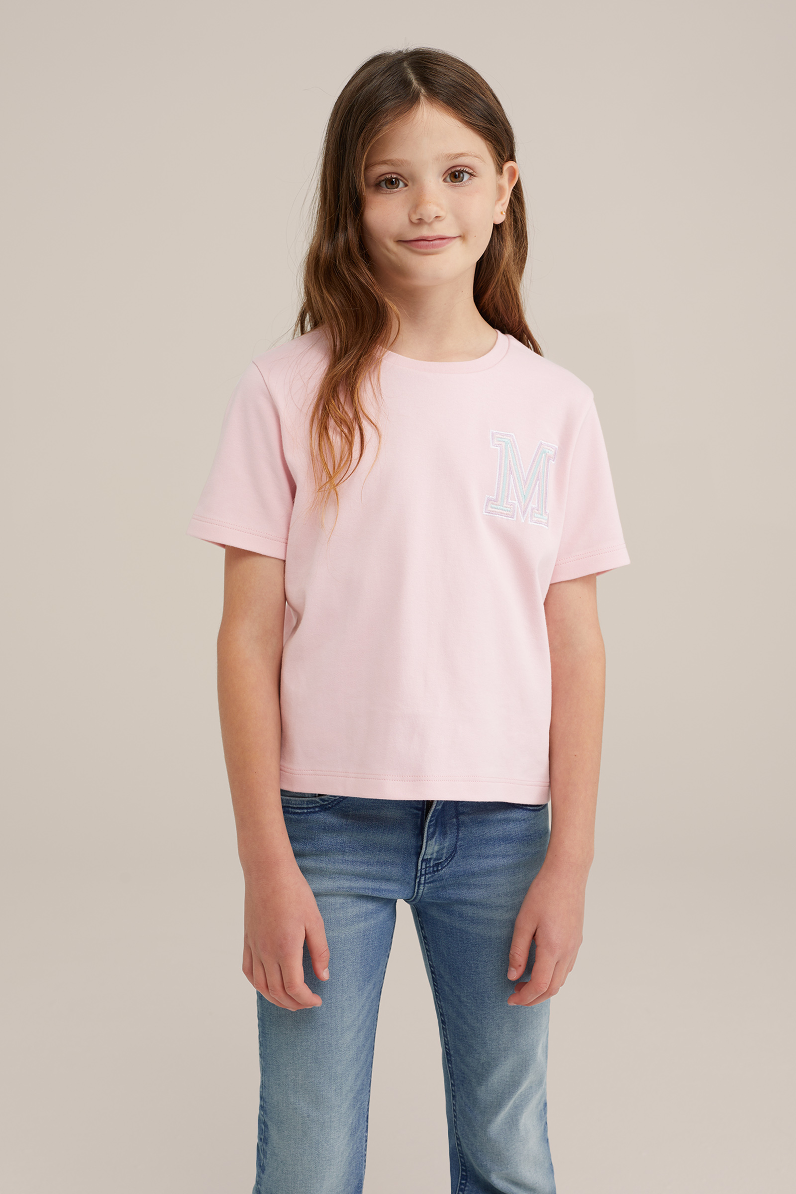 Meisjes T-shirt met embroidery WE Fashion Lichtroze