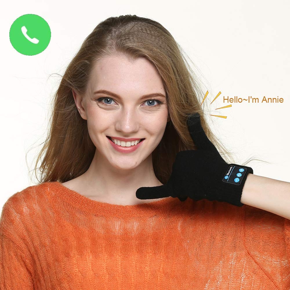 (1 Paar) Kapazitive Touch Screen Strick Handschuhe mit Bluetooth Handsfree Headset für Smartphone / Tablet (Unisex) - Schwarz
