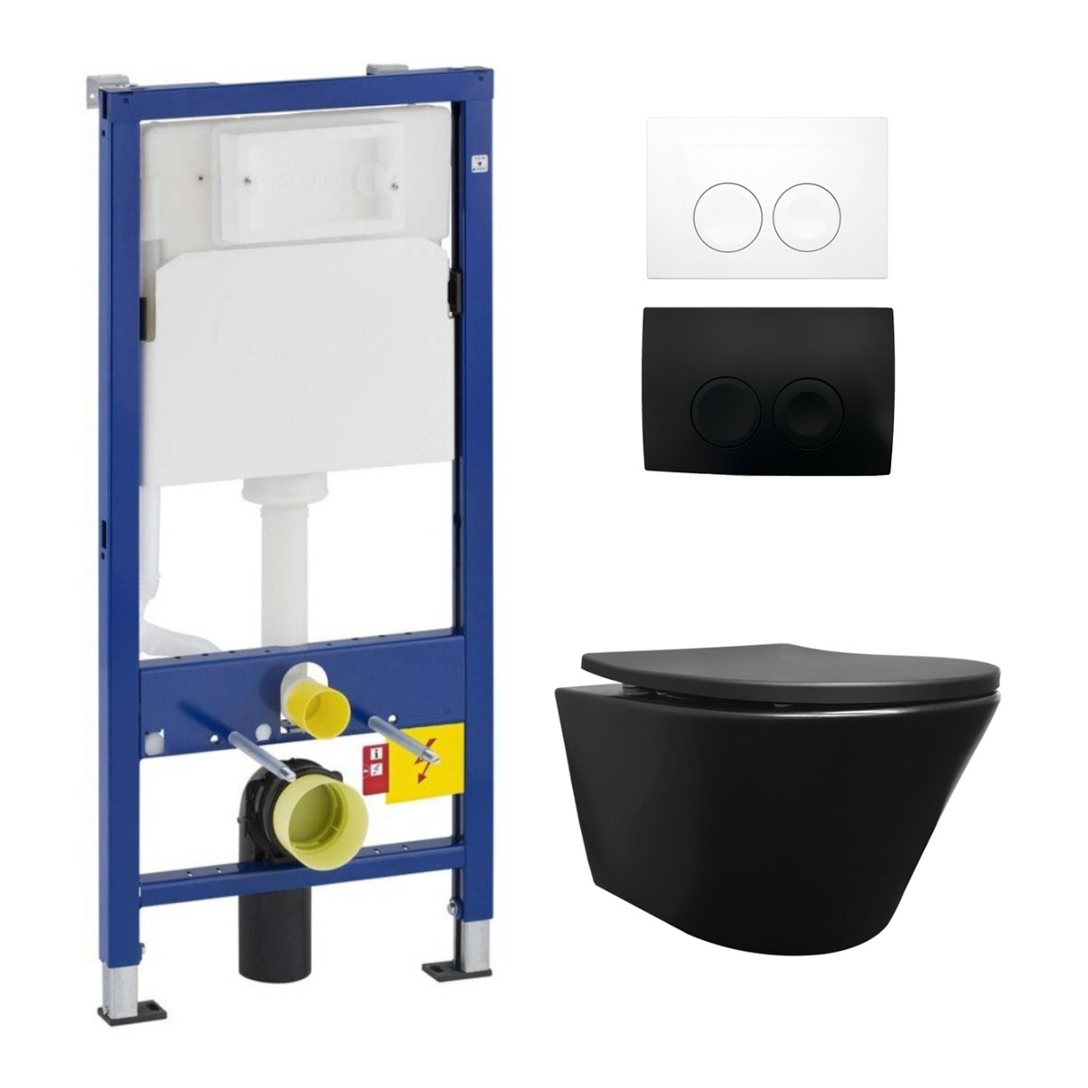 Geberit UP100 toiletset met Mueller Afesta randloos toilet mat zwart en softclose zitting