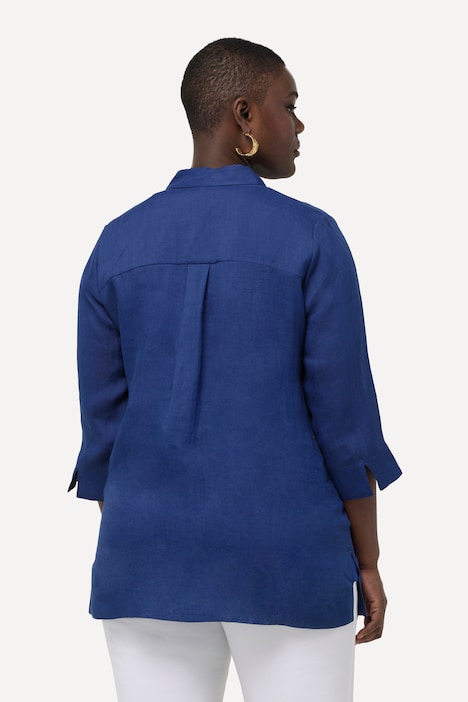 Ramie-Bluse, Hemdkragen, 3/4-Arm