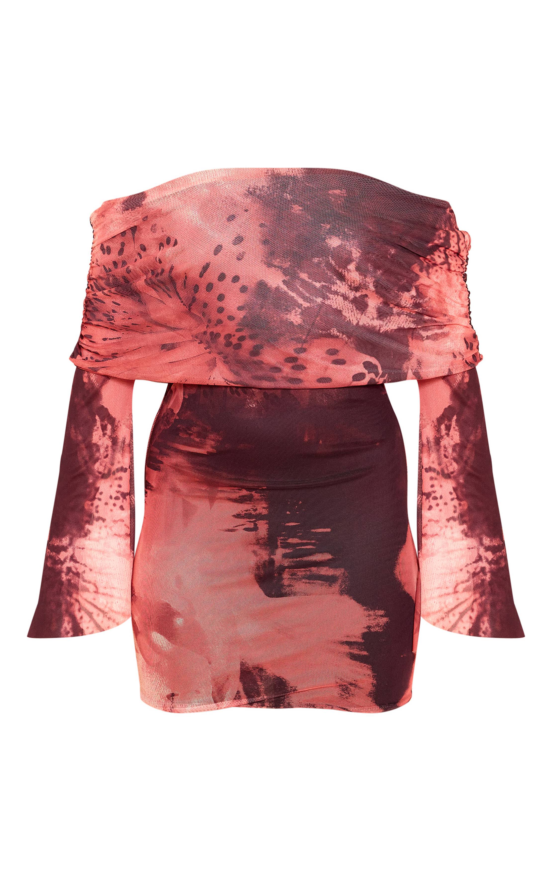 Rose Robe Courte Moulante En Mesh Doublée À Manches Longues