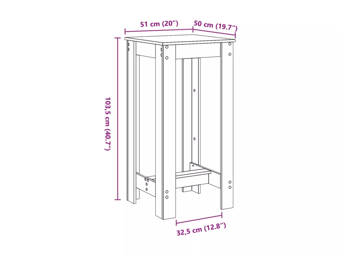 Table de bar blanc 51x50x103,5 cm bois d'ingénierie