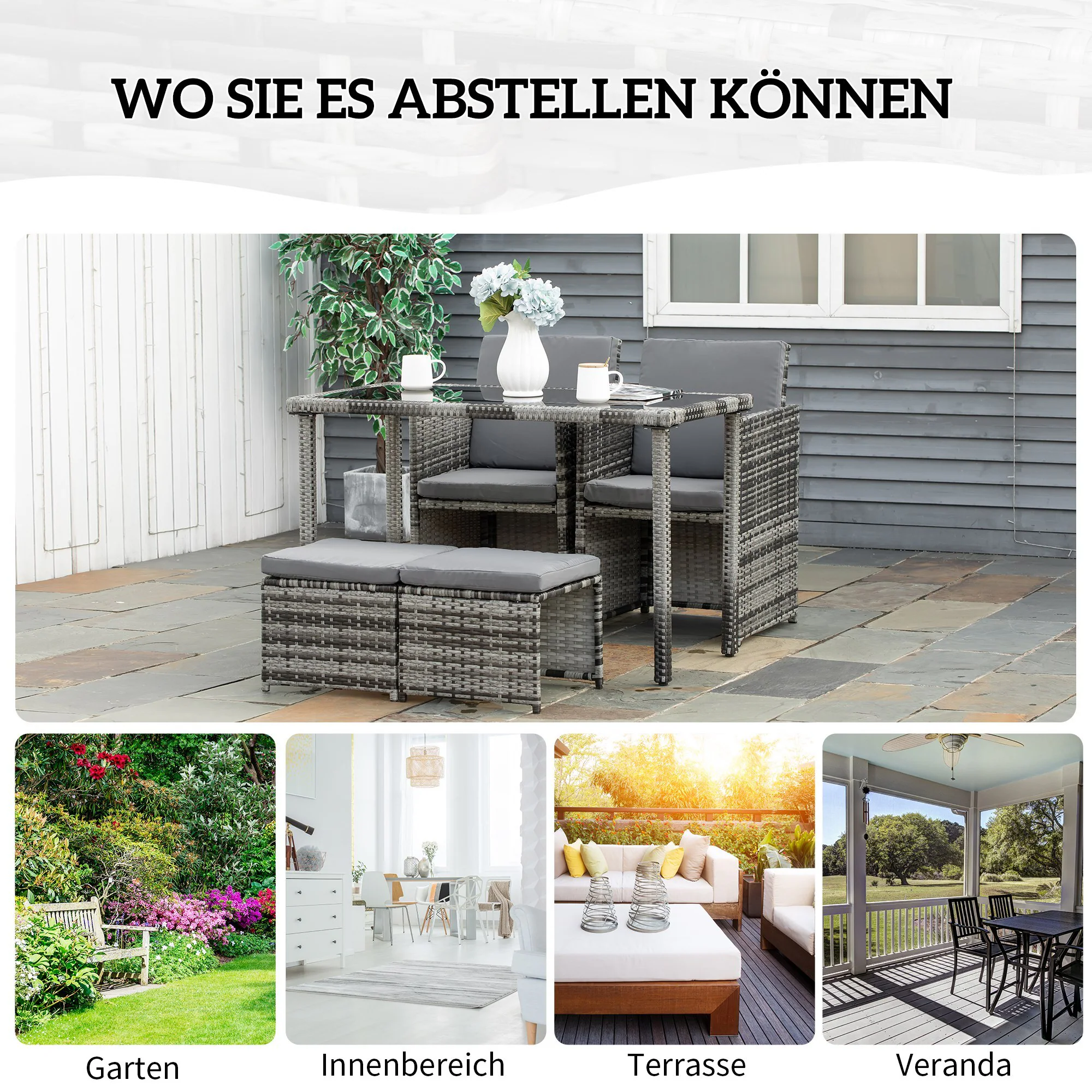 Outsunny Sitzgruppe aus Polyrattan geflecht 120L x 60B x 72H cm
