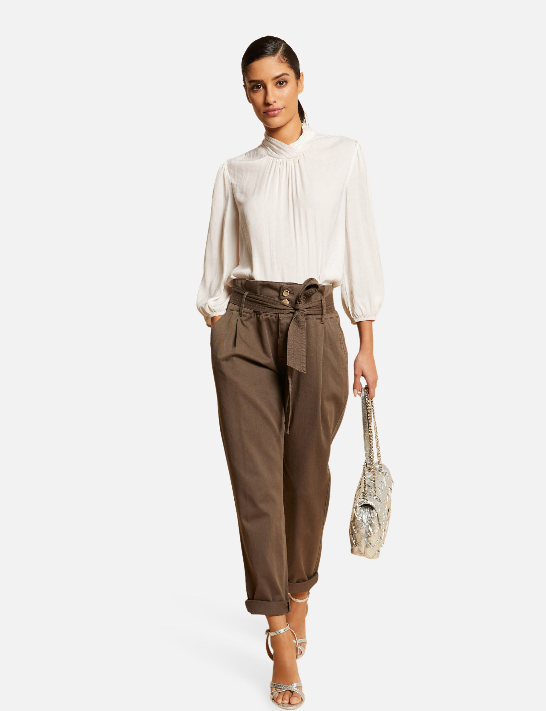 Blouse manches 3/4 satinée ecru moyen femme - ecru_moyen