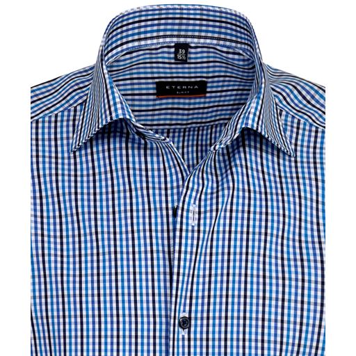 Eterna Check Modern Fit Skjorte, Blå, 42