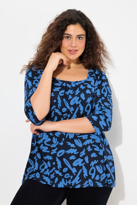Shirt, A-Linie, Zierfalten, Carree-Ausschnitt, 3/4-Arm