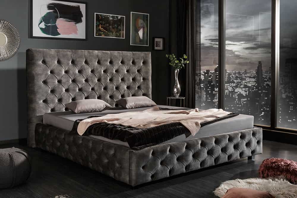 Design Doppelbett PARIS 180x200cm grau Samt Chesterfield