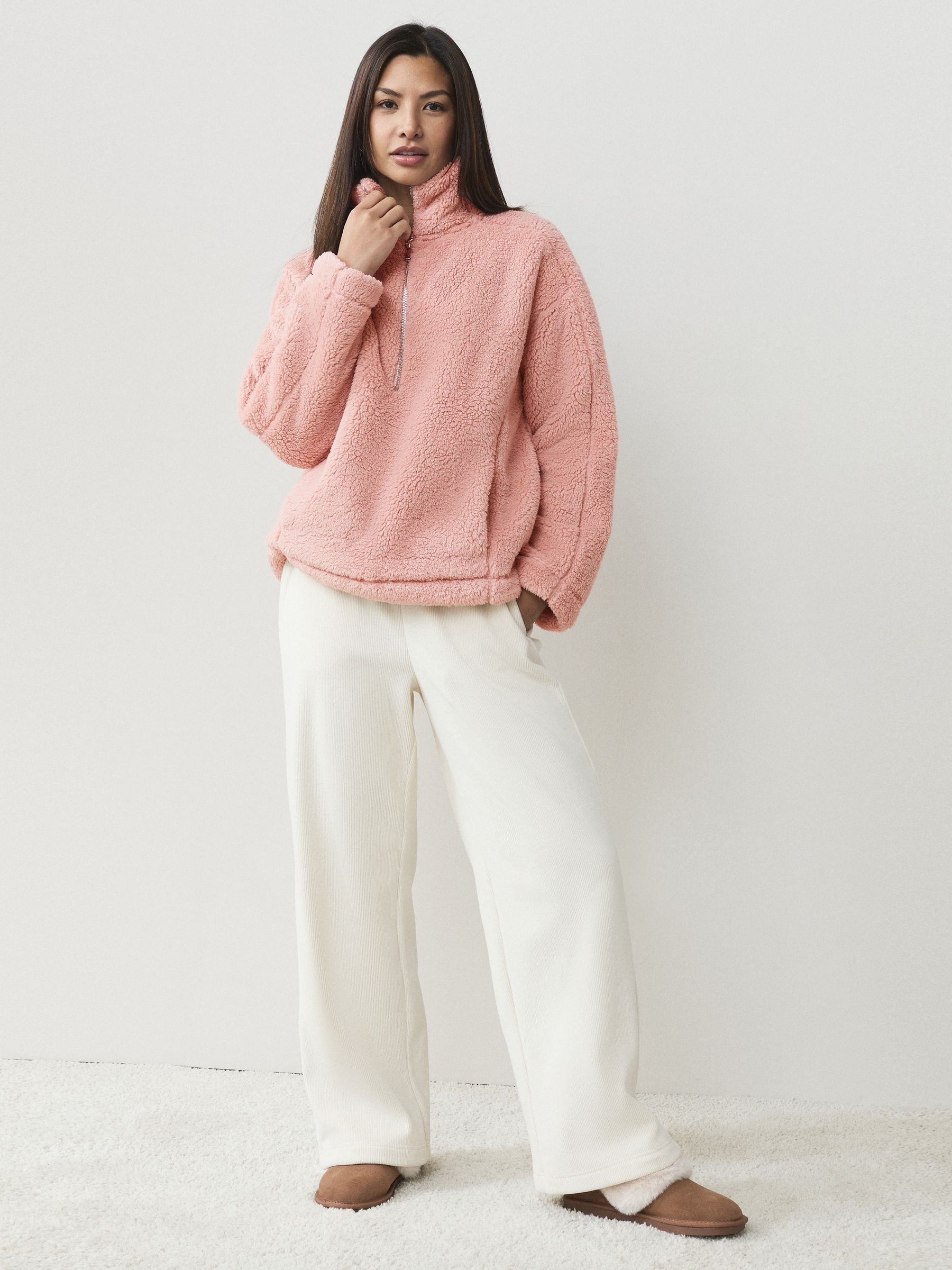 Roze - Borg fleece met korte rits