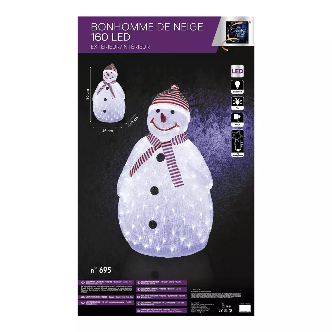 Bonhomme de neige lumineux 160 LED (H80 cm) Topek Blanc froid