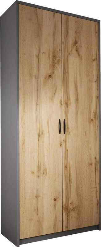 Meubel Square - Kledingkast Slimo 2 - Antraciet / Eiken - 74x180x35 cm (BxHxD) - Slaapkamer - Garderobekast - Opbergkast