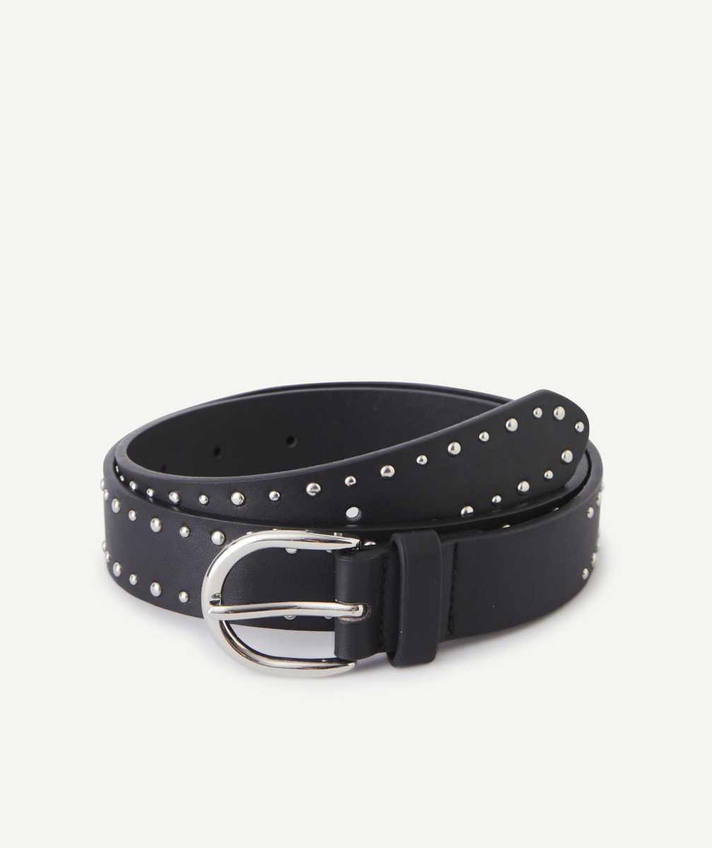 CEINTURE FILLE NOIRE AVEC BOUCLE ET DÉTAILS COULEUR ARGENTÉE