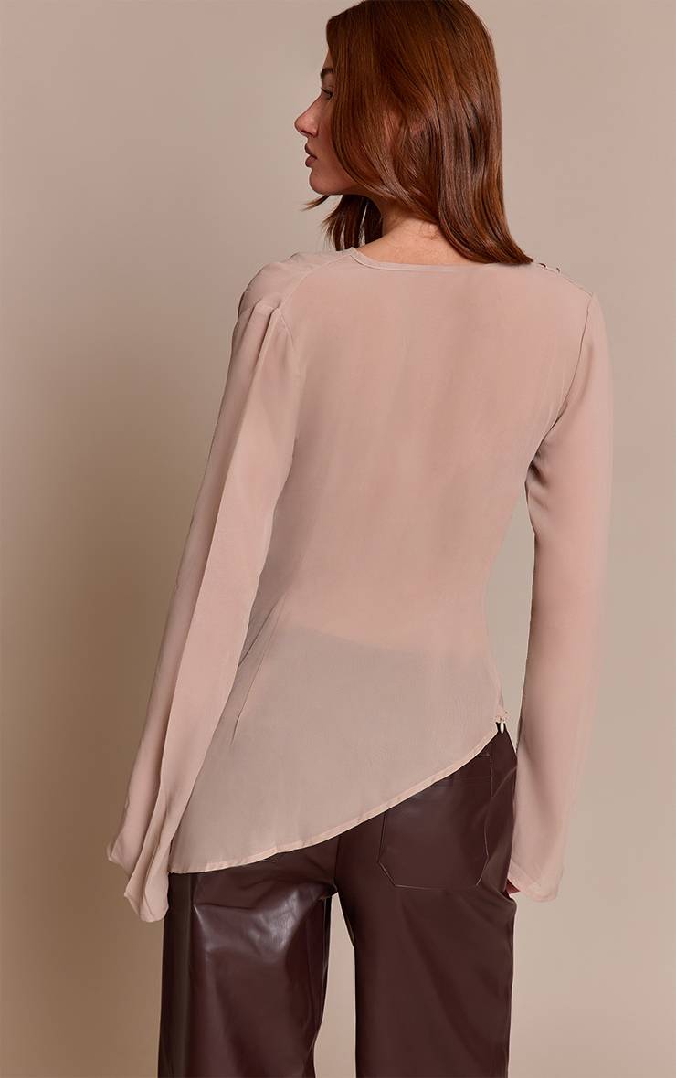 Gris Pierre Blouse En Mousseline À Col Bénitier Et Décolleté Plongeant