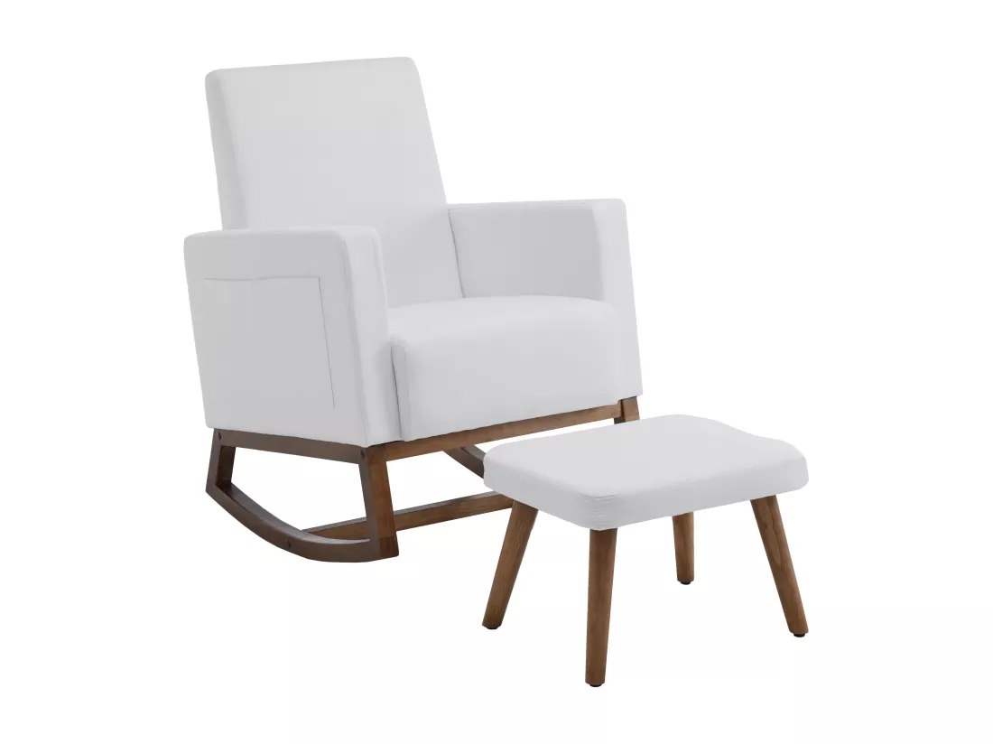 Rocking chair avec repose-pieds - en velours - Blanc