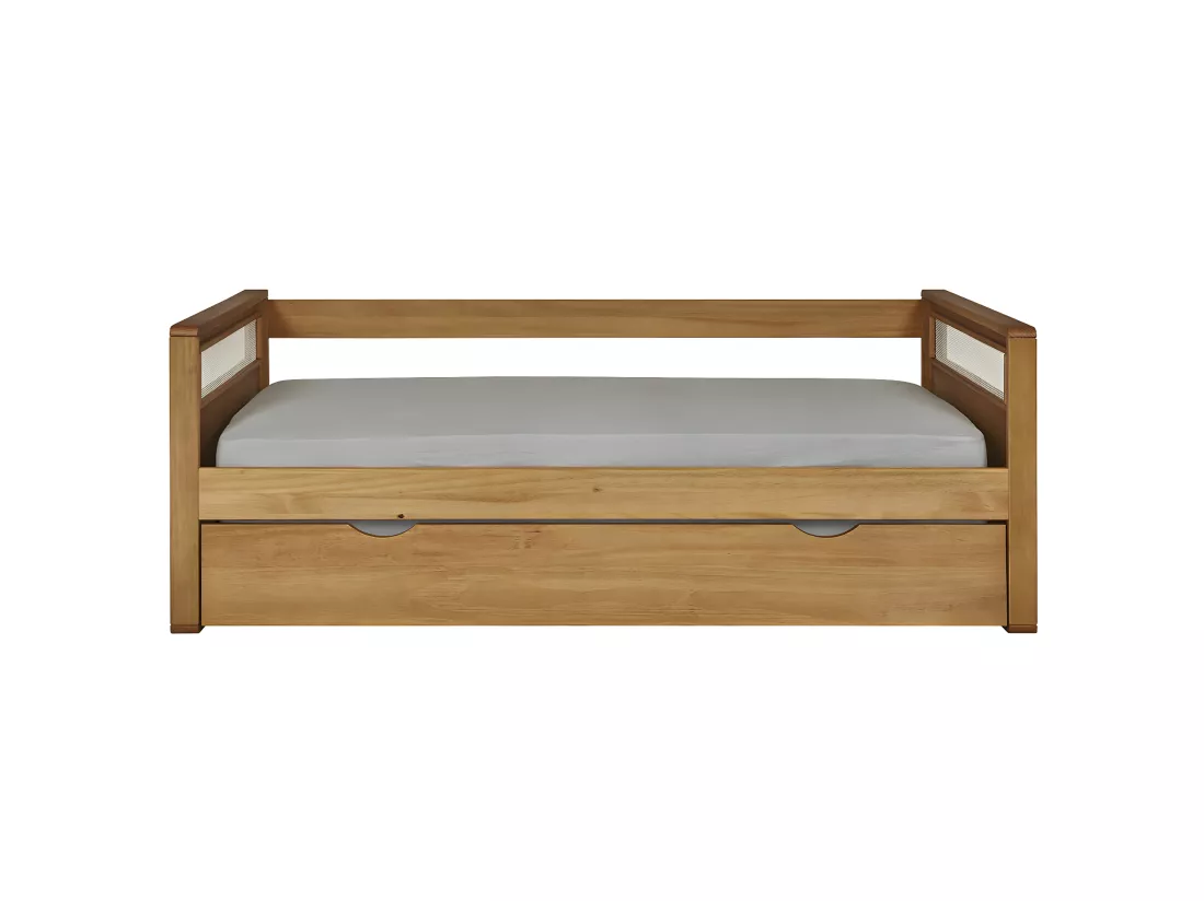 Pack lit banquette gigogne avec matelas 90x190 cm bois massif bois COBI