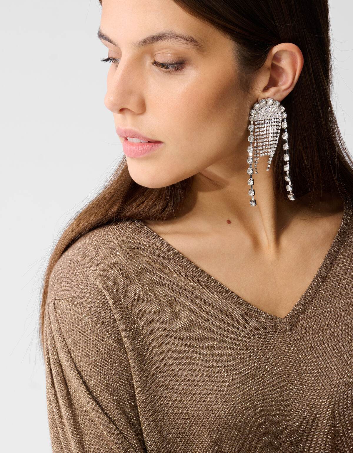 Glitter V-hals Trui Bruin