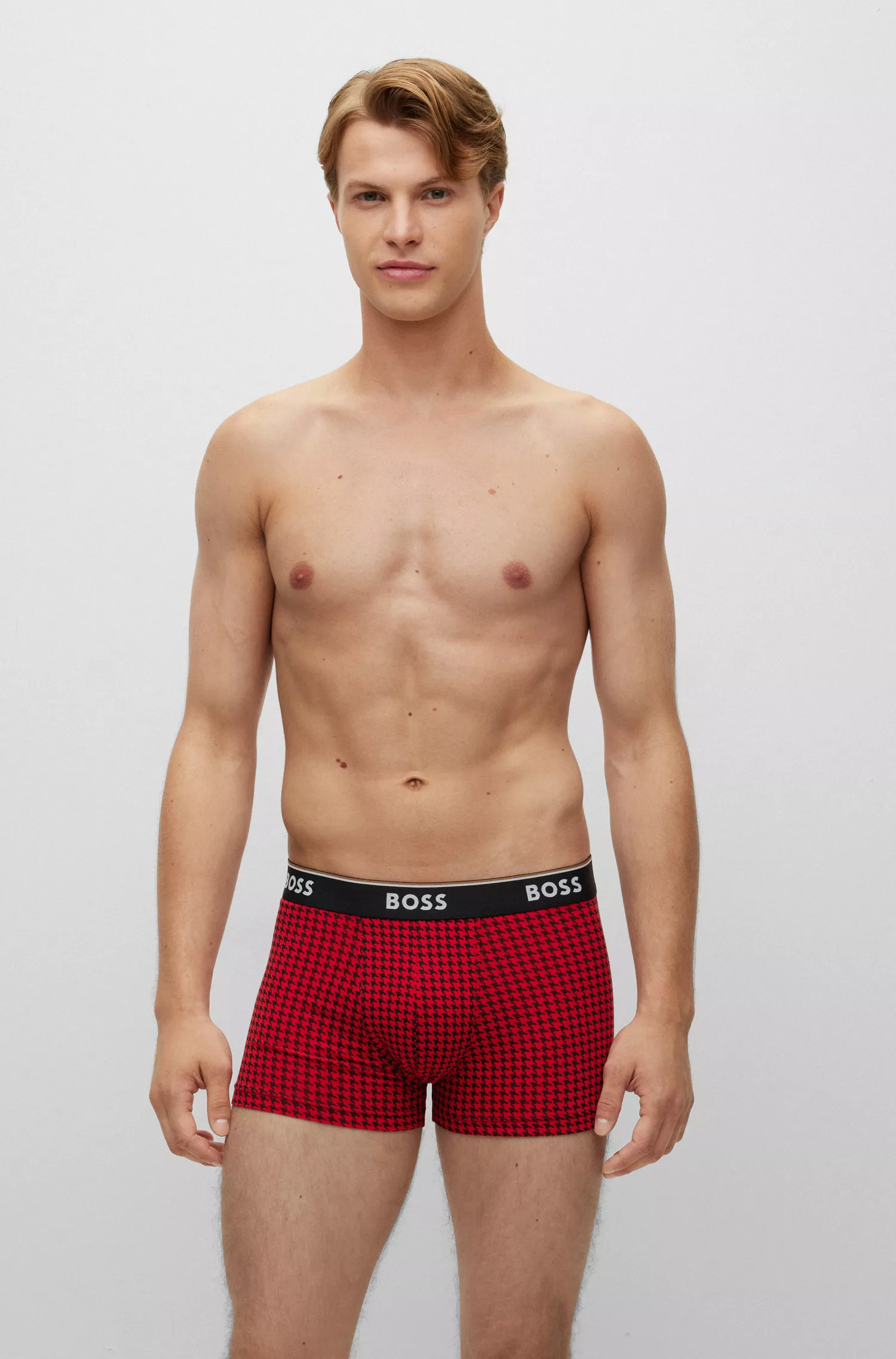 BOSS Black - Pacote com três cuecas boxer de algodão elástico com cós com logotipo.